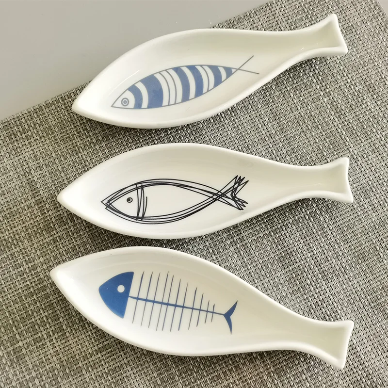 Popular Wholesale Ceramic Plates Fish Shape Sushi Plate Ceramic Fish Pattern Dish