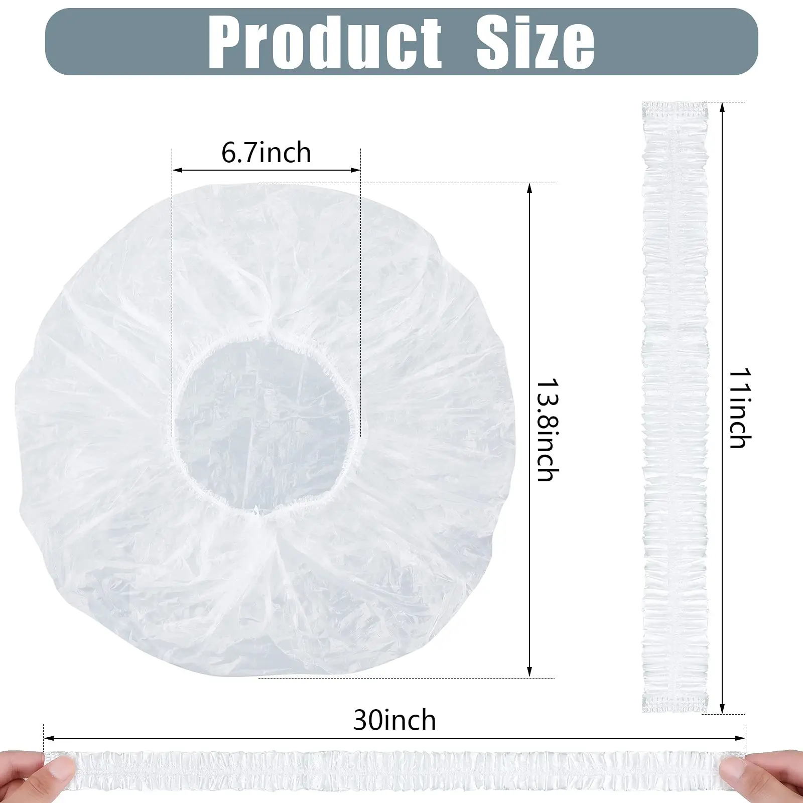 100PCS Custom shower cap for braids for Women PE Disposable Clear cleaning no rinse shampoo cap