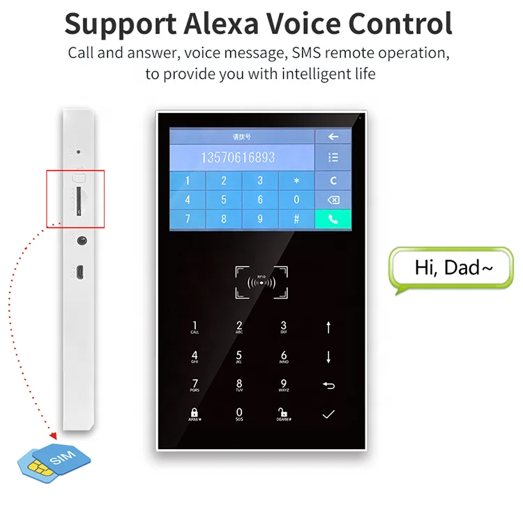 PGST 4G Wireless Home Alarm System WiFi Alarm System EU Version EU Plug 4.3 Inch IPS Color Display Screen Burglar Alarm System