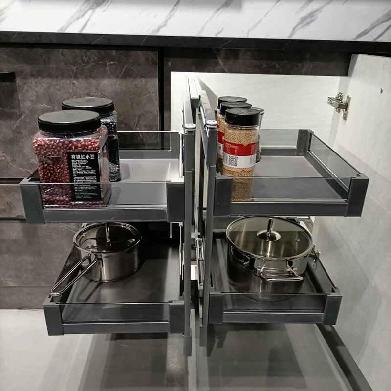 Универсальная выдвижная корзина для хранения волшебный Угловой блок кухонных шкафов организация стеклянных ящиков