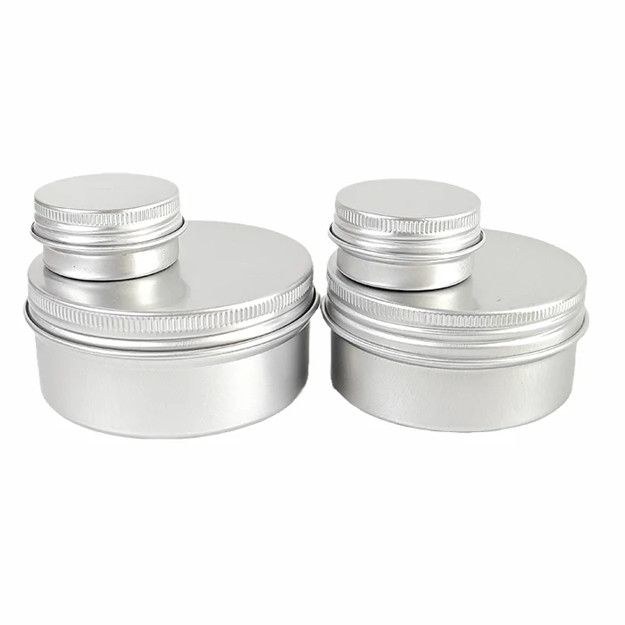 Aluminum Jar With Screw Cap 5mL 10mL 30mL 50mL 60mL 80mL 100mL 120mL 150mL 180mL Round Silver Cosmetic Lid Tin Container Can