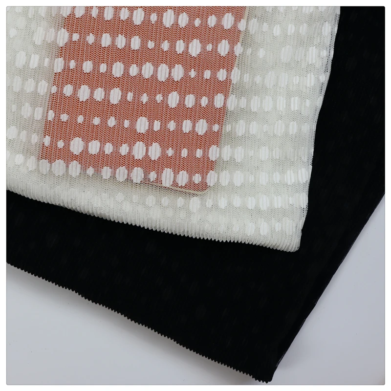 Manufacturer direct selling black-and-white spot polyester crimping mesh lace fabric garment accessories lace idea mesh