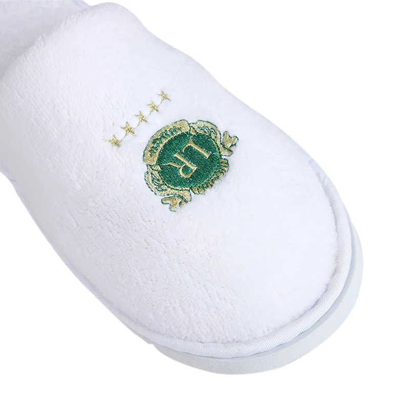 High Quality Custom Logo Machine Washable Eva Sole White Coral Fleece Slipper for Hotel spa