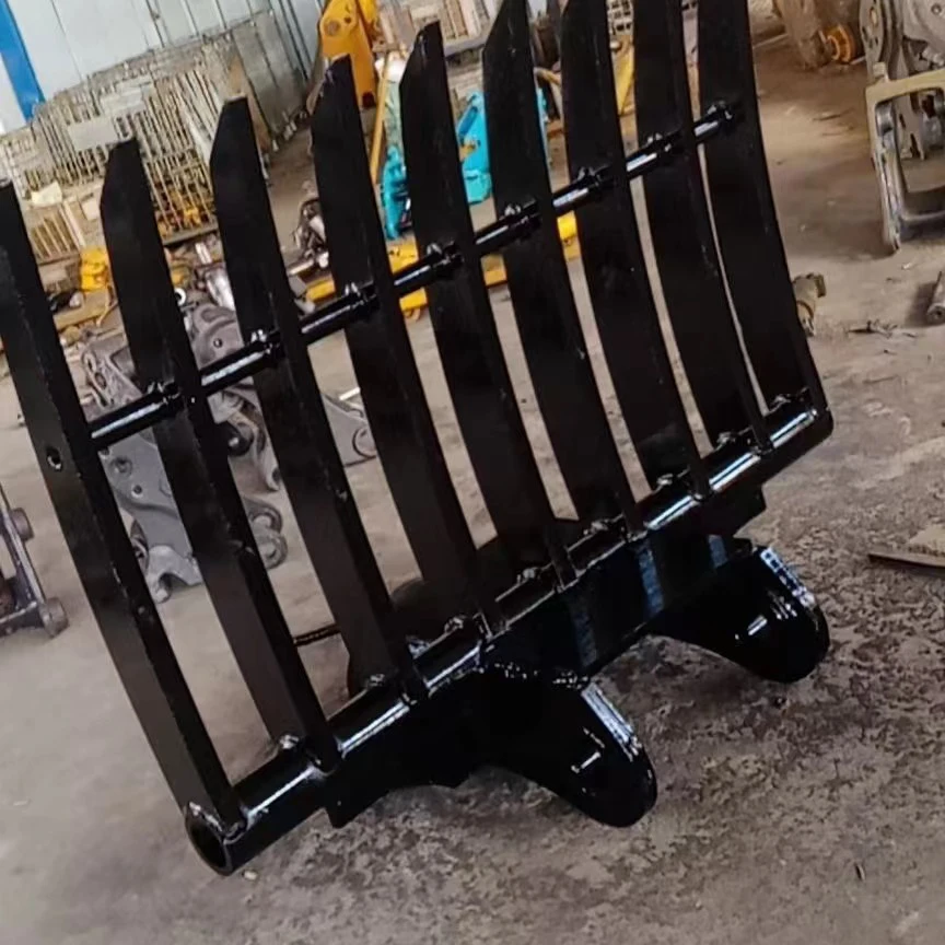 Mini excavator rake attachment root rake