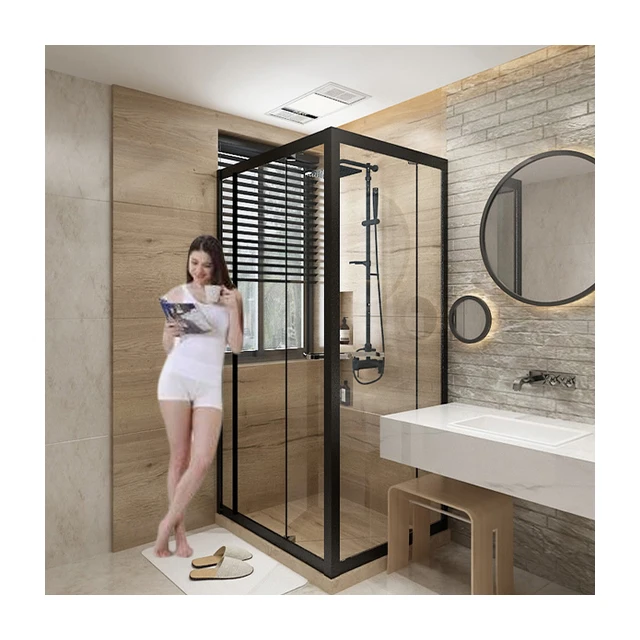 Custom Square Sliding Pull Handle Glass Shower Screen Room Door Cabin Cubicle Enclosure Bathroom  For 6mm Tempered Clear