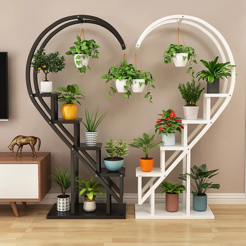 
Household balcony decoration shelf living room simple floor type indoor circular heart-shaped new flower rack 