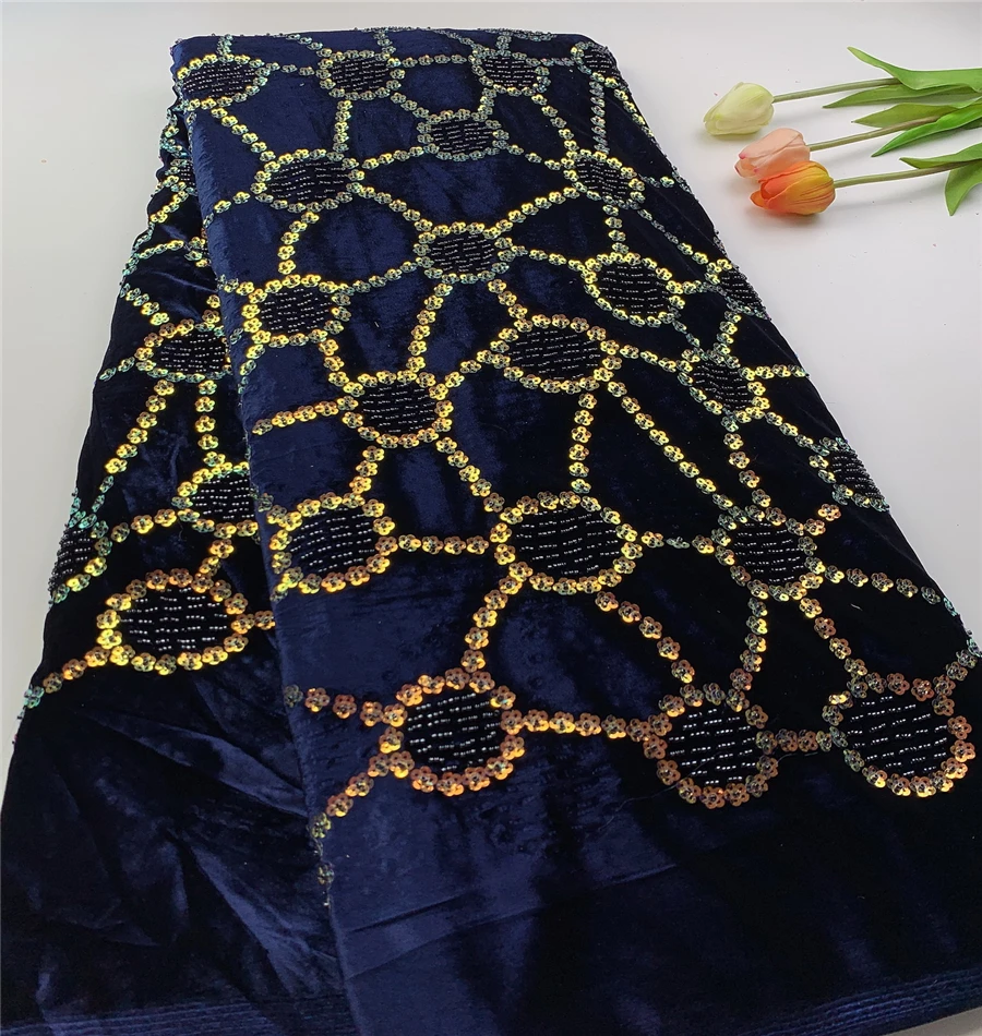 New design french lace  high quality fashion velvet lace with beads sequins for party