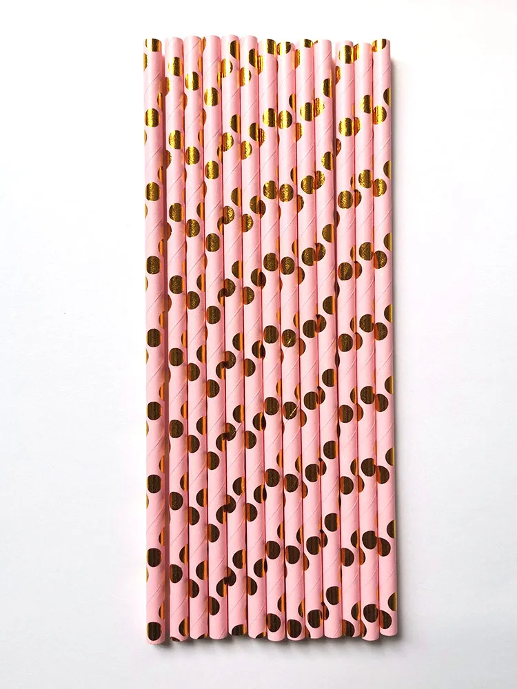 2022 disposable pink gold dot tablecover paper cups paper plates paper straw napkins party tableware set with custom packing