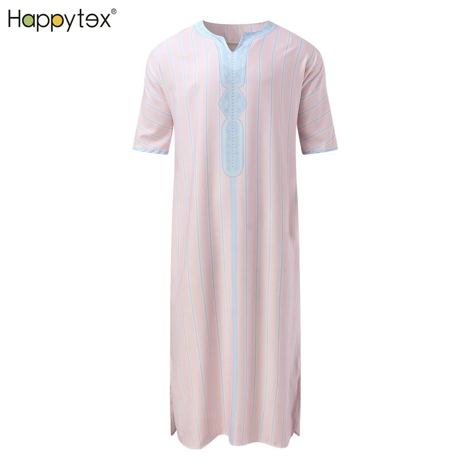 High Quality Summer Arab Robe Clothing Soft Printing Short Sleeve Gown Muslim Dress Men All Black for Male Kaftan Abaya Islamic