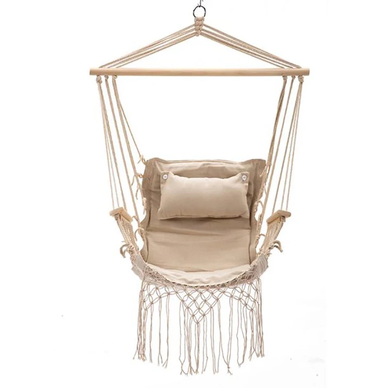 Wood Stick Robust and Durable Hommock Chair Outdoor Swing Chair with Handrail and Tassels