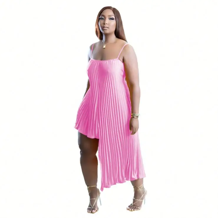 2022 New Design Chic Asymmetric Pleated Dress Women Elegance Summer Sundresses Slim Fit Fashion Causal Dress