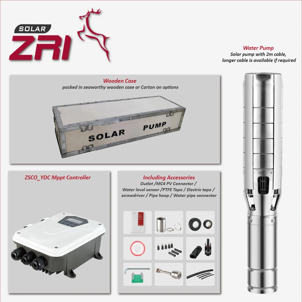 Zri 6 Inch Solar Pump China Manufacturer 304 Stainless Steel Impeller Submersible Solar Powered Irrigation System