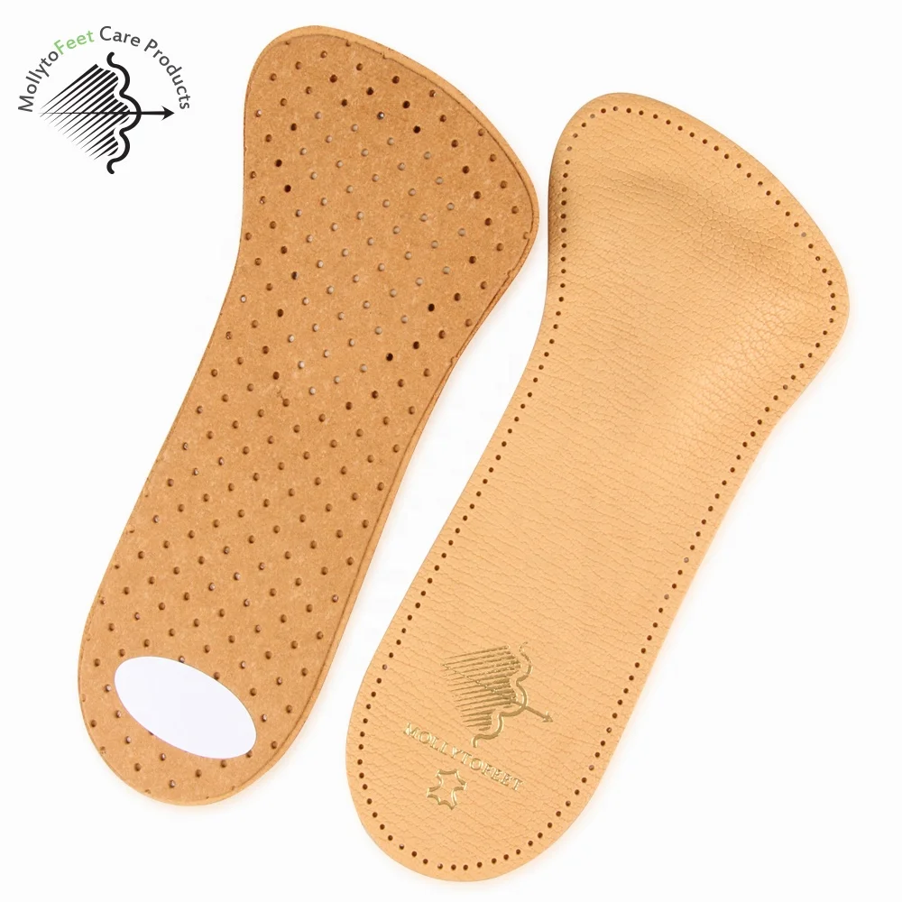 3/4 Orthotic High Arch Support Genuine Lambskin Leather Orthopedic Insoles for Flat Feet and Plantar Fasciitis