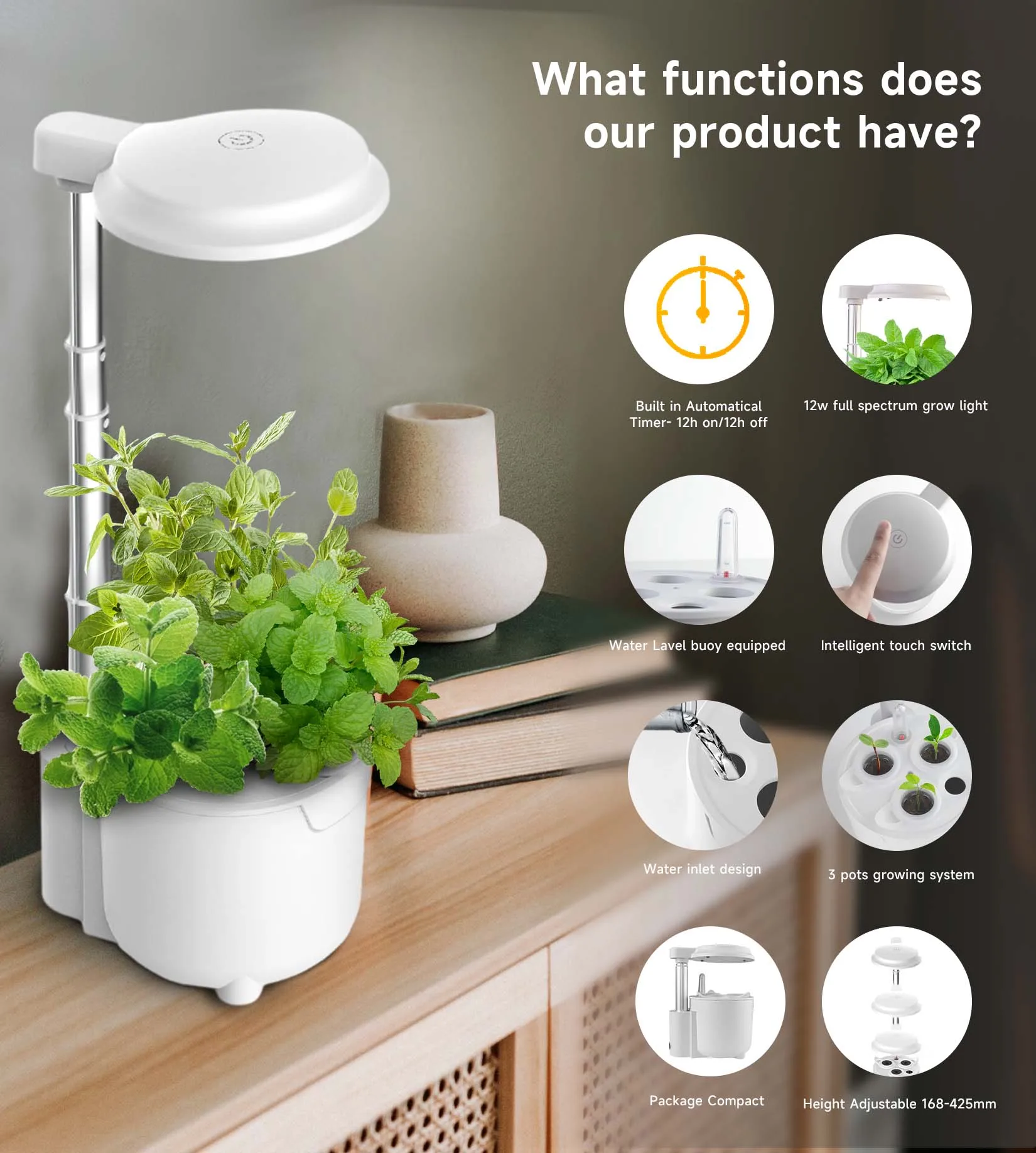 Indoor Herb Garden Growing Kit Hydroponic Small Hydroponic Herb Garden Home Garden Grow Kit Indoor Grow System with LED