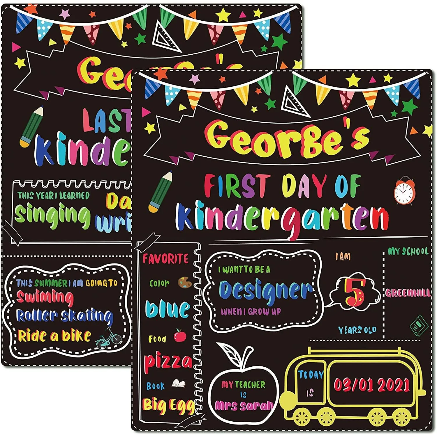 Custom First Day and Last Day of School Signs Chalk Board for Kids