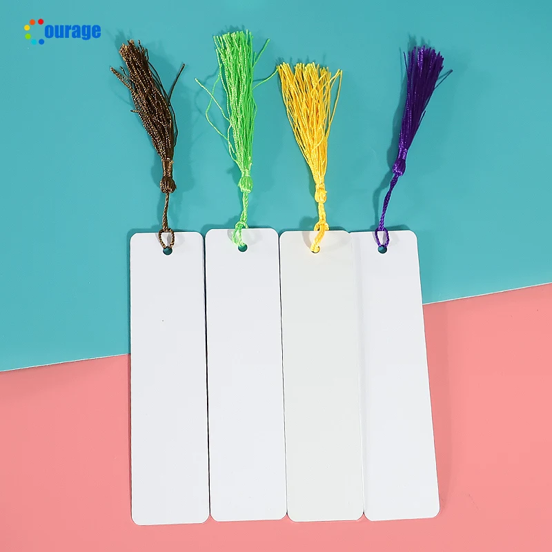 Tassel 3.8*12cm bookmarks 0.45mm 1mm 0.65mm aluminum blank sublimation one sided double face sided white for custom printing