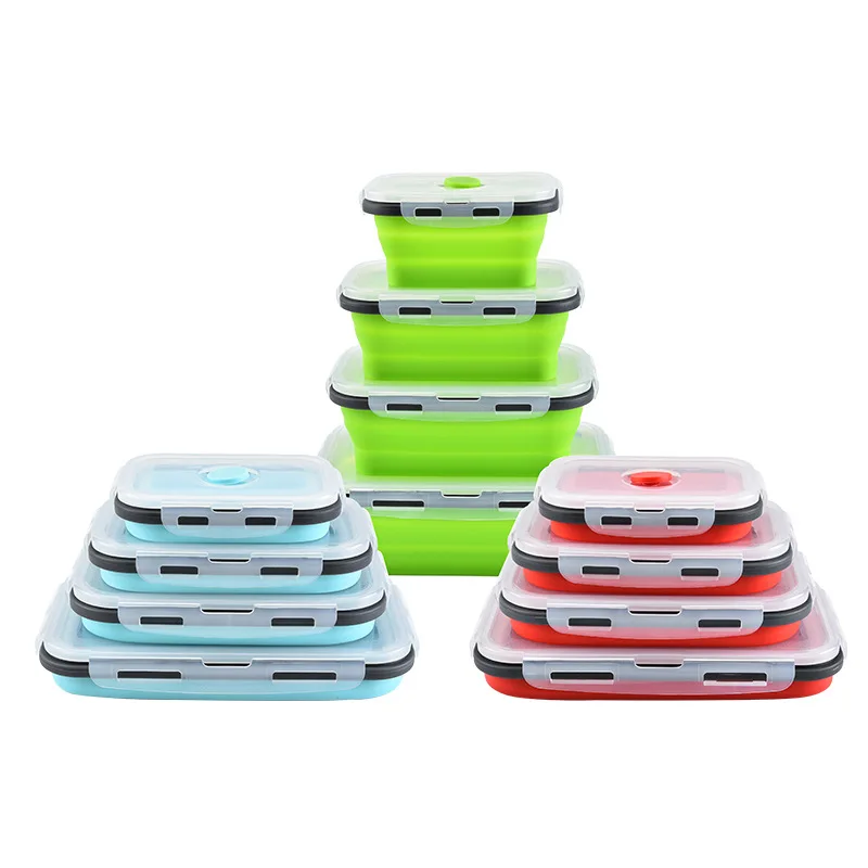 
Set of 4 rectangular silicone collapsible lunch box food container 