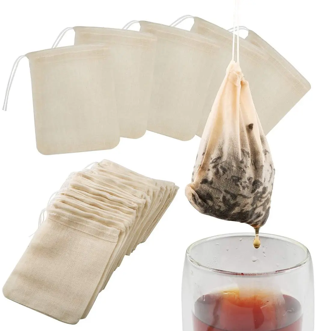 Tea Filter Bags, 50 Pack Reusable Cotton Tea Bags Empty Unbleached Coffee Filter Bags