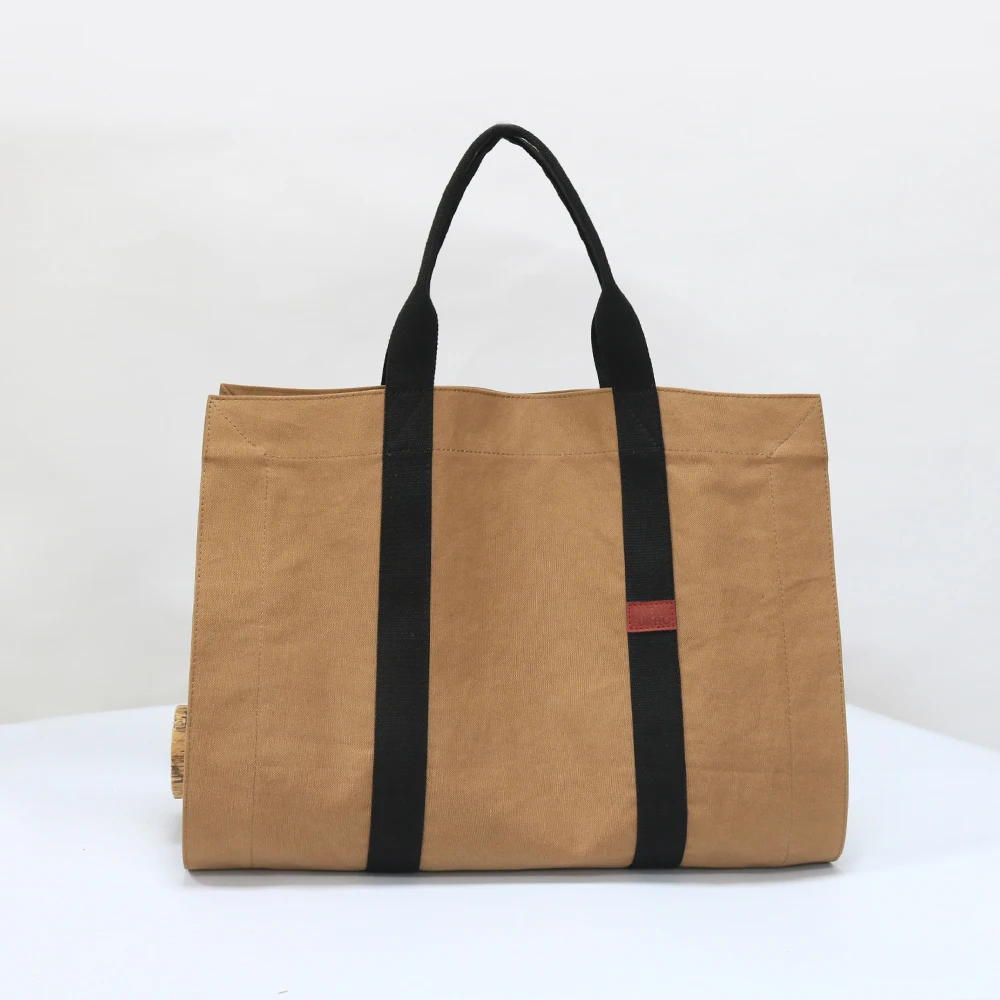 Heavy duty custom brown waxed canvas firewood carrier bag
