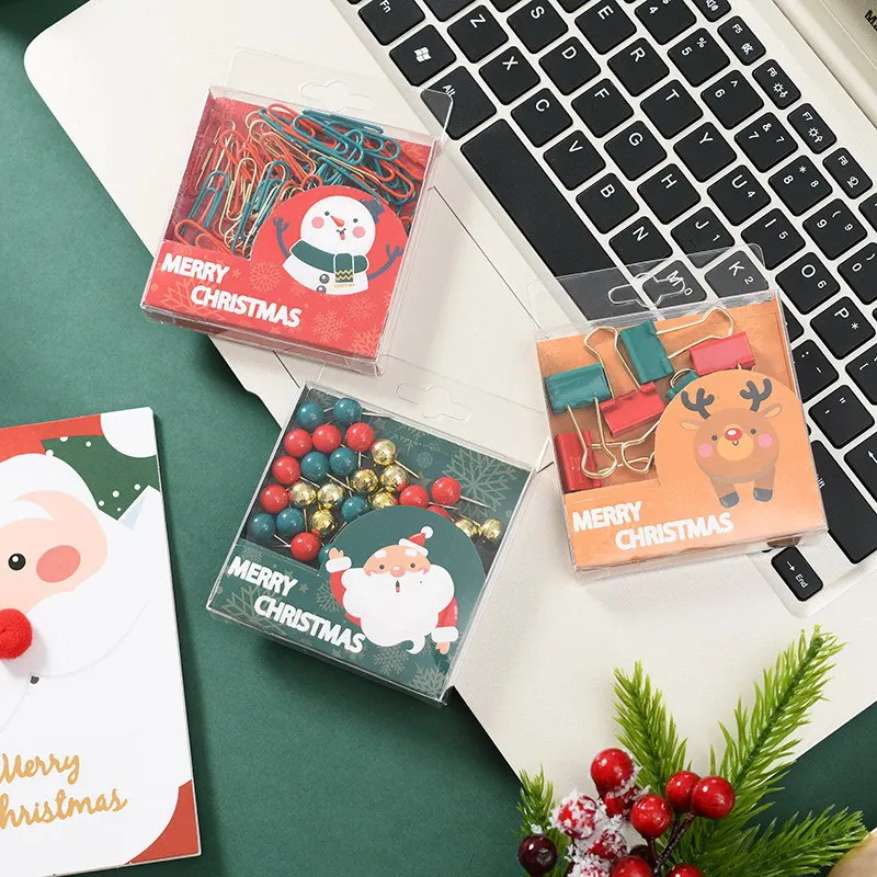 Eco Friendly Cute Luxury Kids Paperclip Pushpin Purse Clip Stapler Binding Office Supplies Merry Christmas Gift Stationery Set