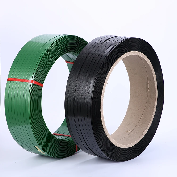 
High quality green and black PET Plastic Steel Strap For Carton Packing Clear Embossed lines strapping tape 