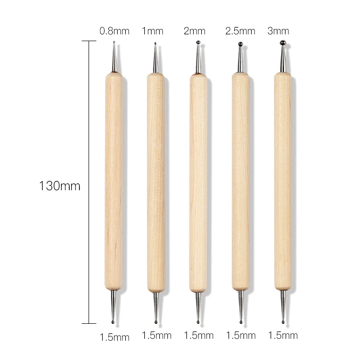Manicure Painting Kit Design DIY Tools 2 Way Wood Dotting Pen Marbleizing Tool Nail Art Dot Doting Tool Set Nail Brush