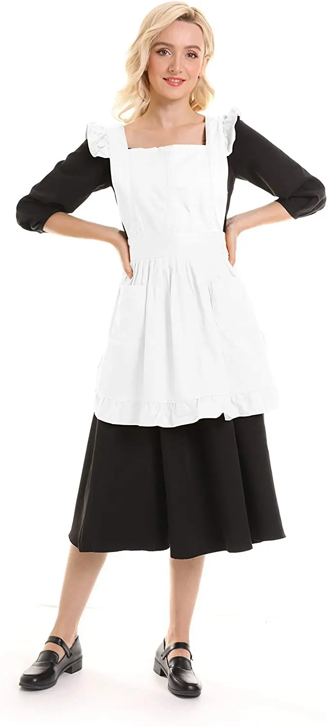 FREE SAMPLE Vintage Adjustable Pleated Apron Kitchen Cooking Baking Maid Costume Two pockets multi-scene multi-purpose apron