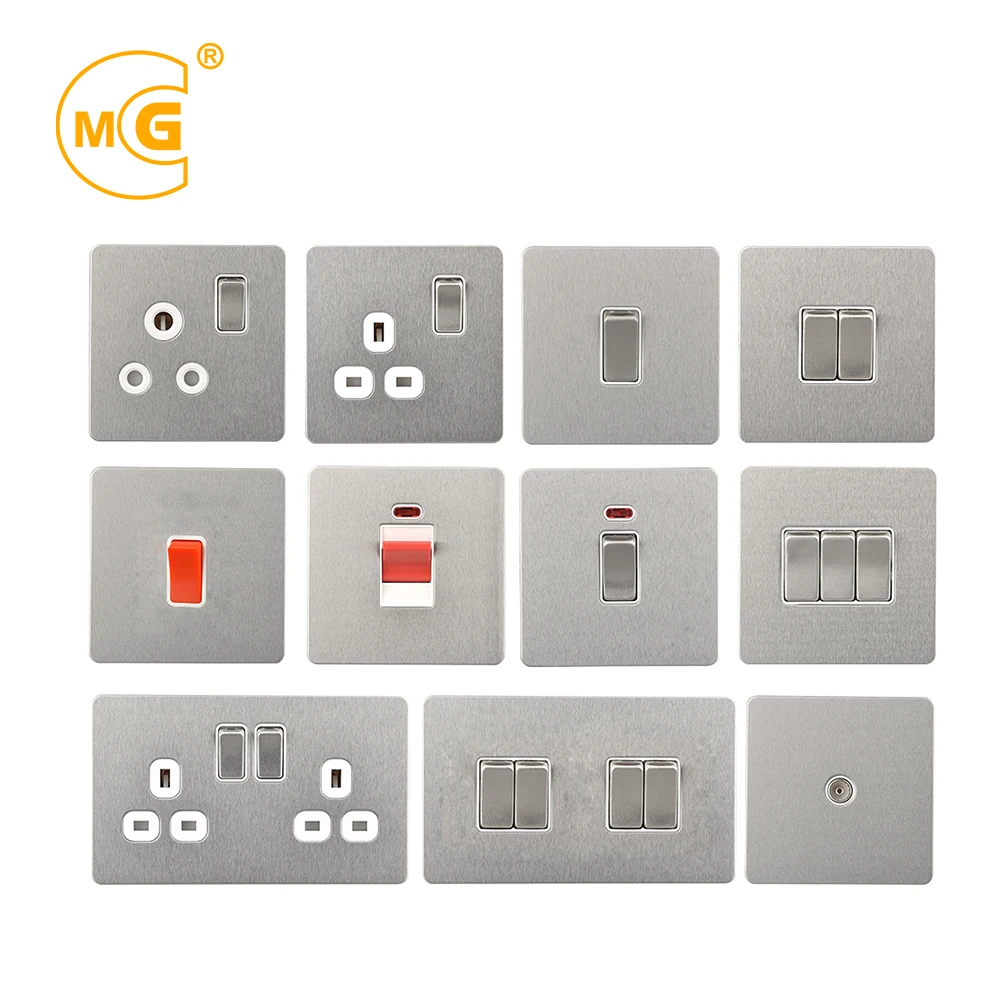 BS standard UK 3 pin power stainless steel electrical socket