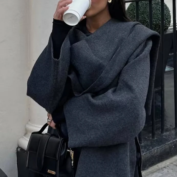 Wholesale custom knitted short coat jacket, European and American lazy shawl cape, scarf collar, warm and comfortable