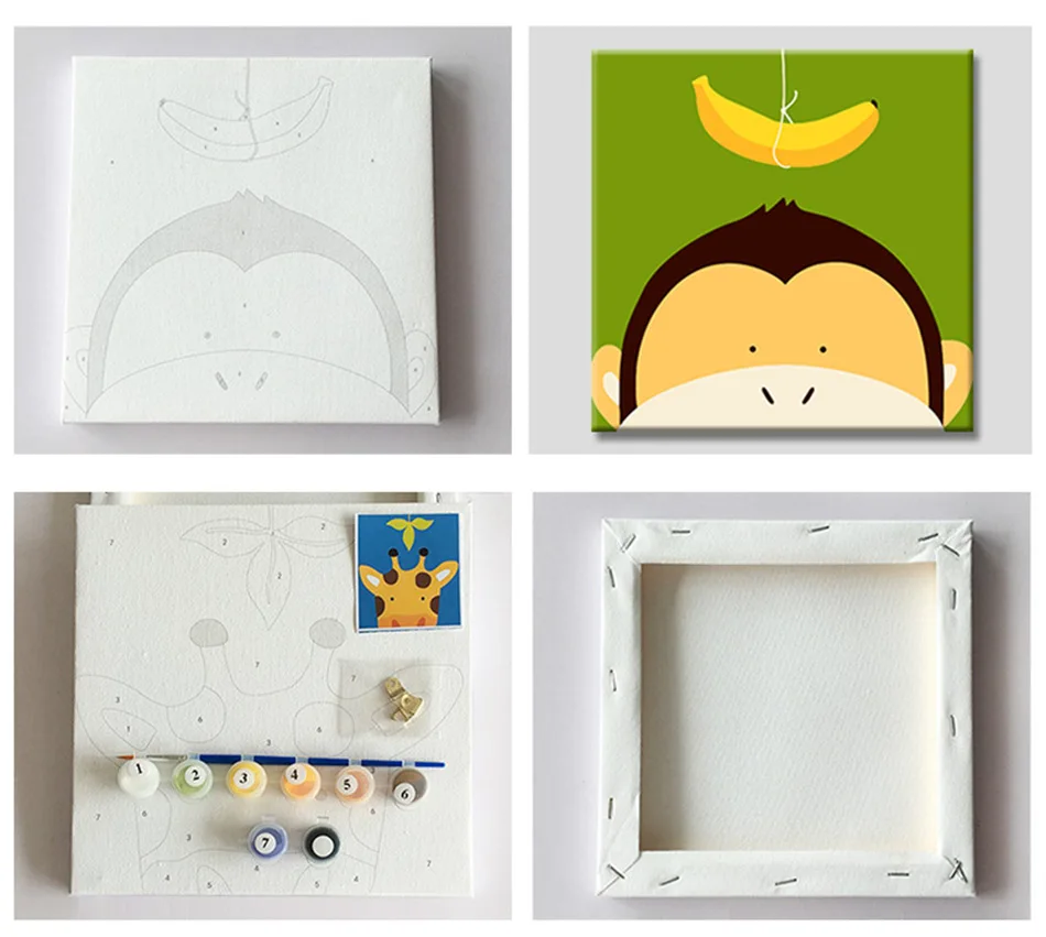 DIY Painting by Numbers 20x20cm Children Cartoon Framed Paint by Number Handpainted Kids Painting Artwork Gift with Frame Kits