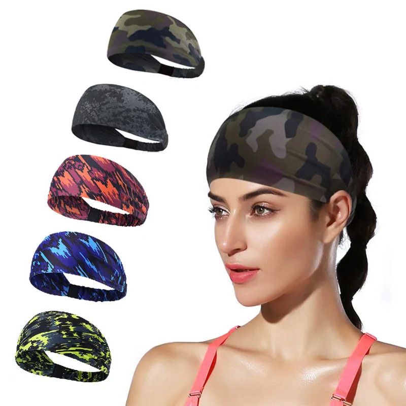 Stretchy camo  Running headband, In Stock Anti Slip Custom Yoga Elastic Sport Sweat Headband