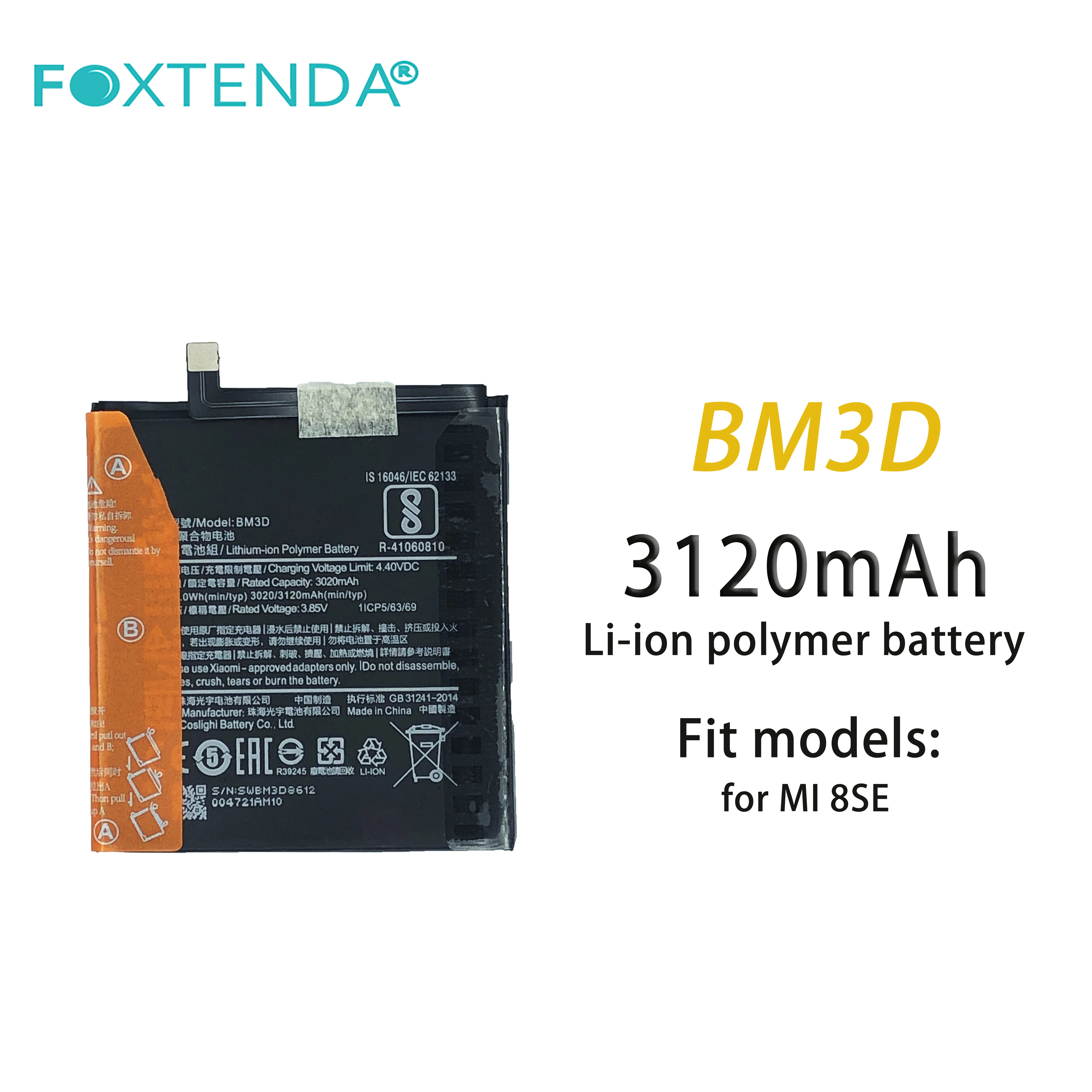 100% health Mobile phone battery BM3D 3120mAh Original capacity for xiaomi battery for MI 8SE BM3D