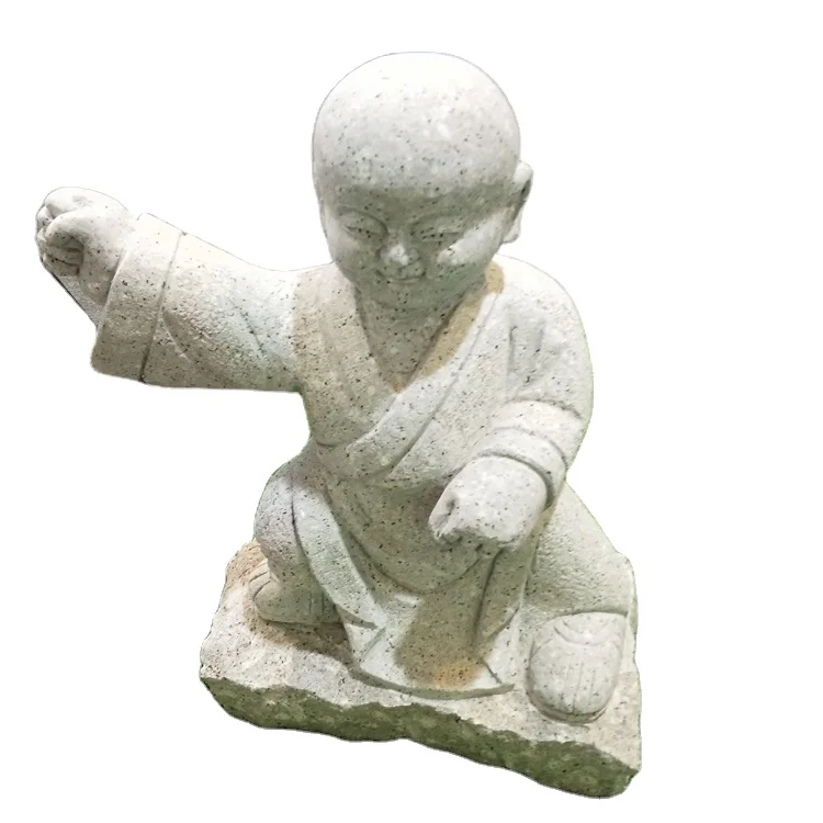 Garden Outdoor Mini Kungfu Natural Granite Stone Carving Statues Small Lucky Monk Little Baby Buddha Sculptures