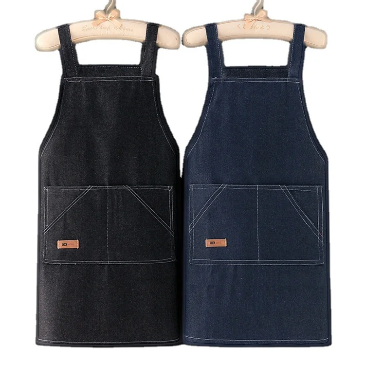 Wholesale Strap-on Denim Oil Proof Denim Apron Men Women Gardening Tool Kitchen Bar Aprons for Work Cook