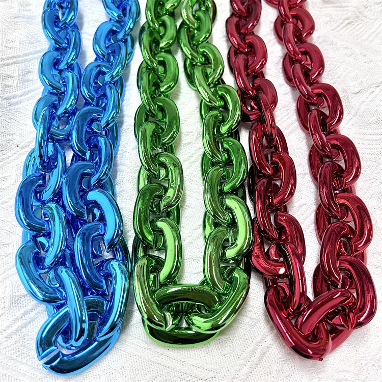 Gold Red UV electroplated Acrylic link chain DIY Hip Hop style necklace open links 48*36mm Plating Opening Acrylic Chain Link