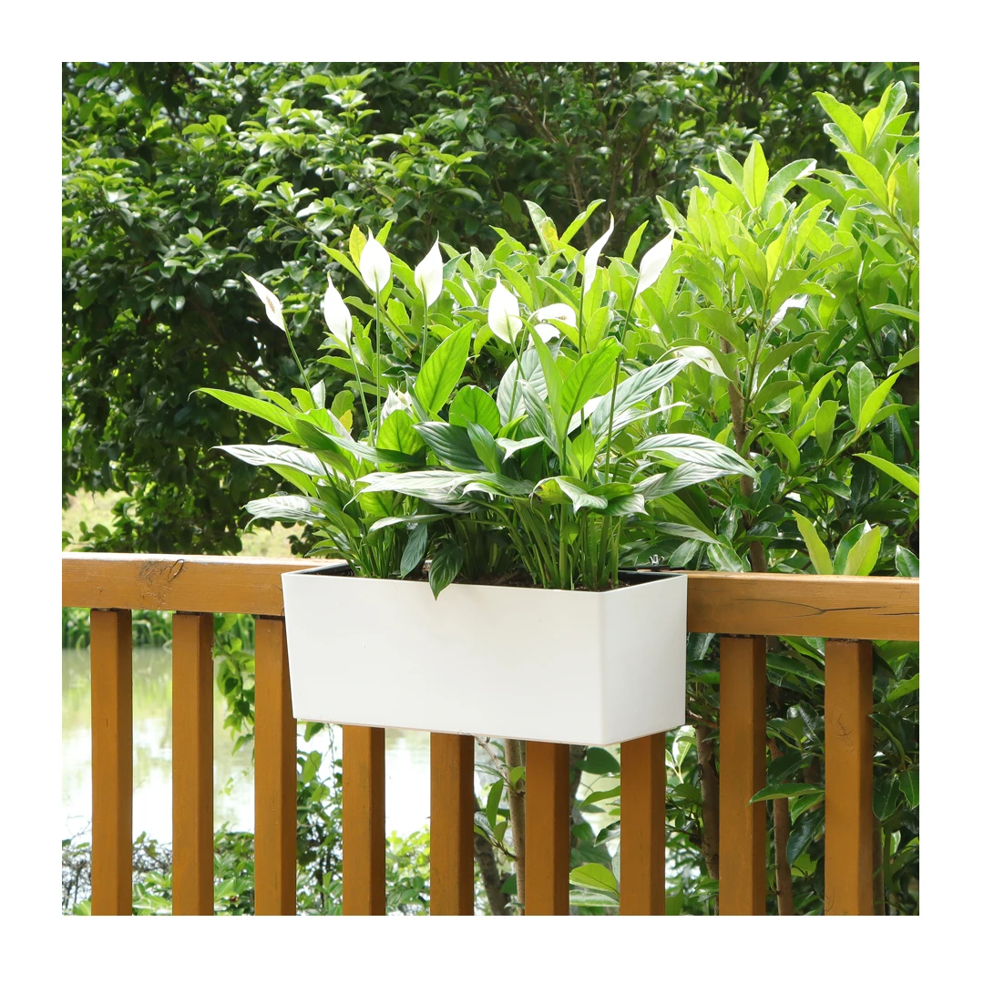 Wholesale White Simple Large Big Size Garden Vegetable Planting Rectangular Self Watering Plastic Resin Flowers Plant Pots