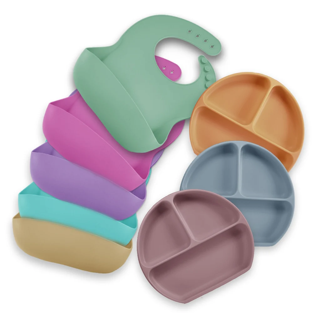 Подарочные тарелки для закусок без бисфенола А, 3 шт., вилка, ложка, нагрудник, набор еды, медведь, силиконовая чаша для кормления, Детские Ложки