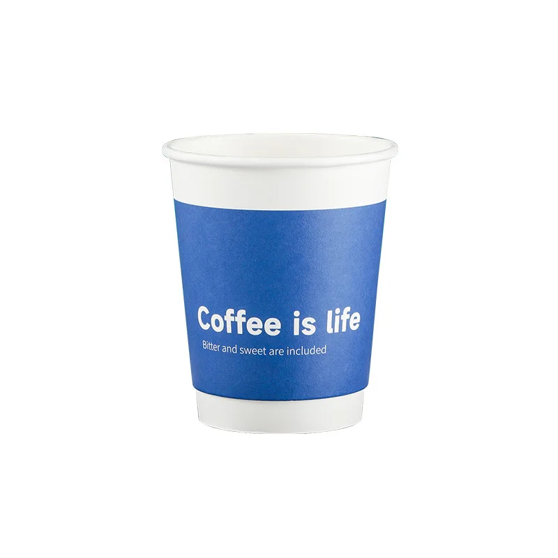 50pcs Disposable Coffee Cups Insulation Takeaway Double-Layer Paper Cup Disposable with Lid