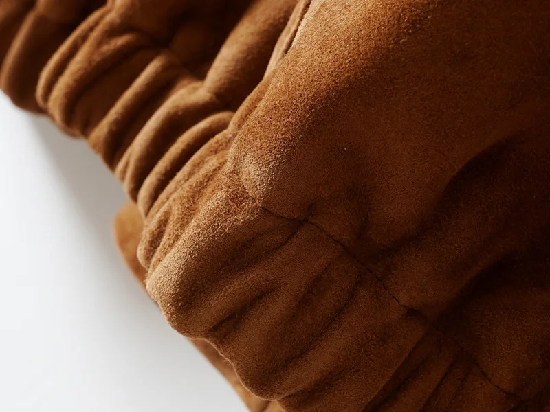 Fall Luxury Elastic Hem Short Genuine Leather Coat Custom Logo Soft Warm Bomber Brown Sheepskin Suede Leather Jacket for Women