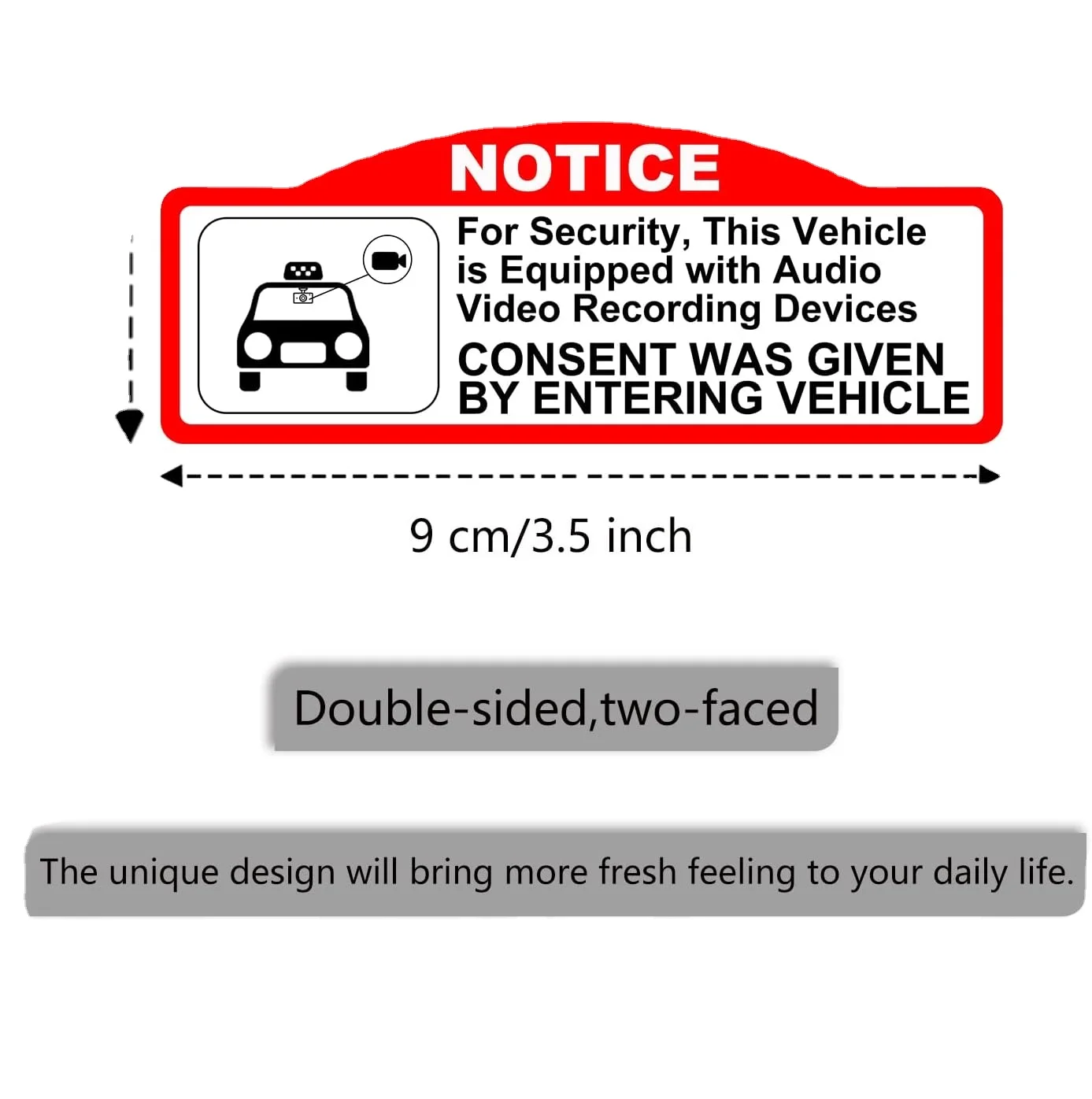 Car Video Recorder Stickers,Camera Audio Video Recording Window Cars Stickers,(9 x 3.5 cm/W x H) Double Sided Vinyl Waterproof