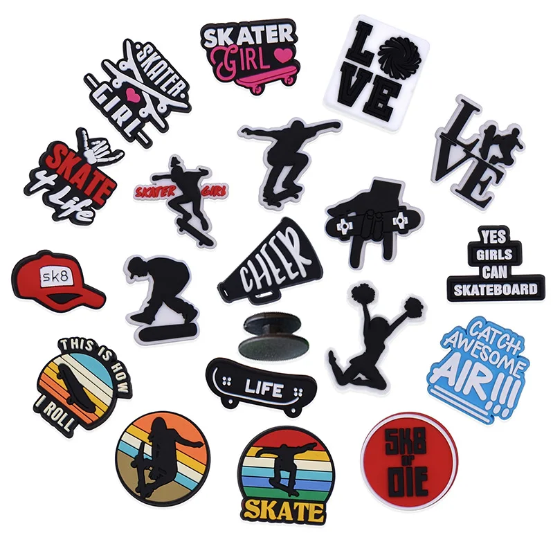 Factory Wholesale Sk8 Teenagers Boy Skateboarding Shoe Charm Cool Skate Croc Charms