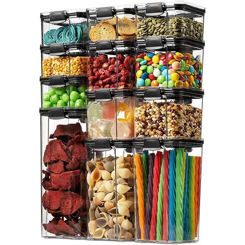 Clear BPA Free 7-Piece Set Air Tight Easy Open Lids Cereal Seal Pot Dry Food Storage Containers for Pantry Organization