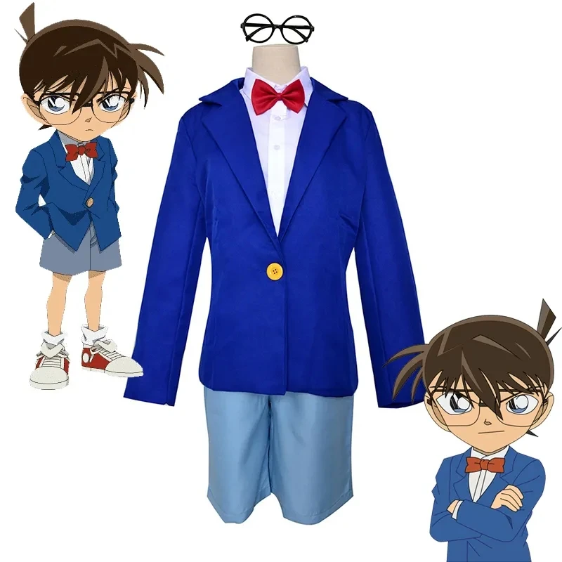 Kids Adult Anime Detective Conan Cosplay Costume Case Closed Conan Edogawa School Uniform Halloween Shorts Glasses Tie Set Cloth
