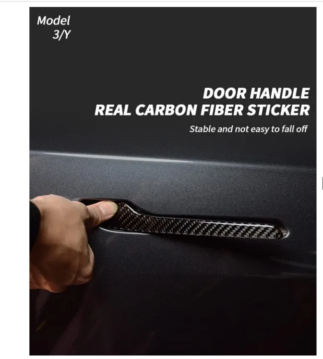 Carbon Fiber ABS Car Door Handle Sticker For Tesla Model 3 Y 2017 - 2023 Door Wrap Cover Paste for Model 3 Model Y Accessories