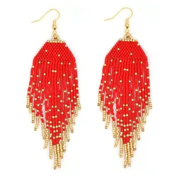 Trendy Handmade Boho Rainbow Big Pastel Miyuki Seed Beaded Tassel Earrings Fashion Indian Jewelry Wholesale For Women