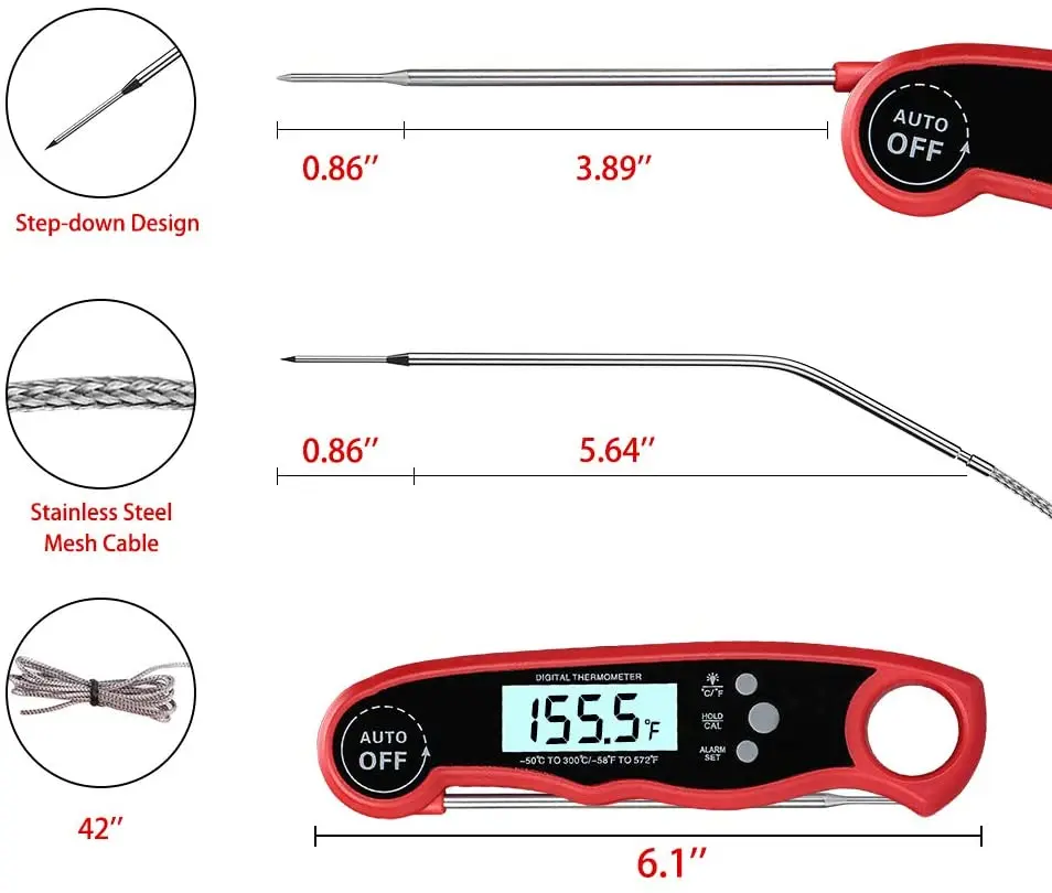 2 in 1 Dual Probe Digital Cooking Thermometer with Magnet for Beef Turkey Bread Meat Kitchen Oven Thermometer