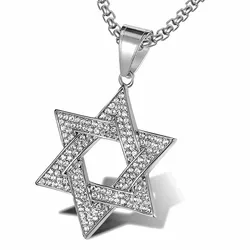 Unisex Hip Hop Gold Plated Pave Diamond Stainless Steel Star of David Pendant Necklace