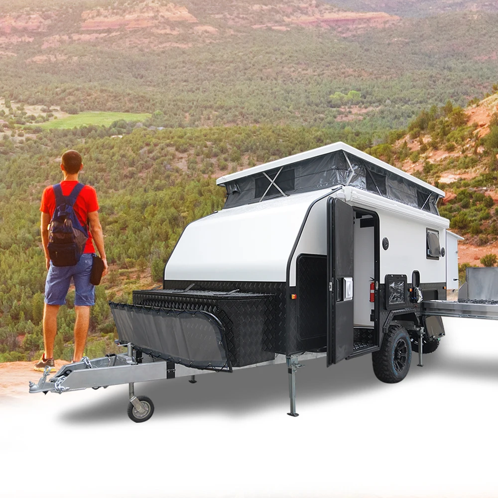
2021 Australian Standard 4x4 Hybrid Caravan Off Road Family Pop Top Camper Trailer Caravan with Shower Tent for Sale 