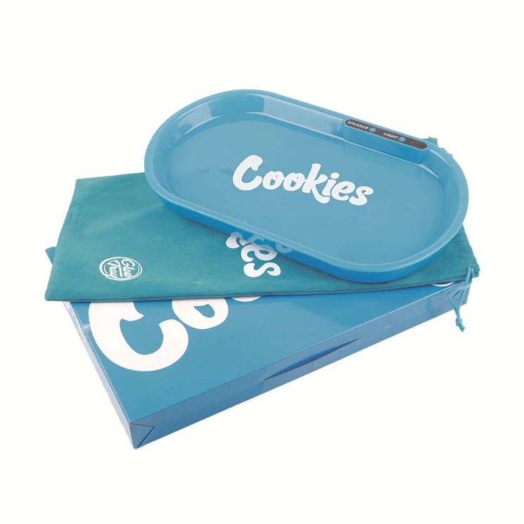 Factory Wholesale Custom Logo Glowing Rolling Tray Led Tray Speaker Build in Voice Control Serving Music Tray