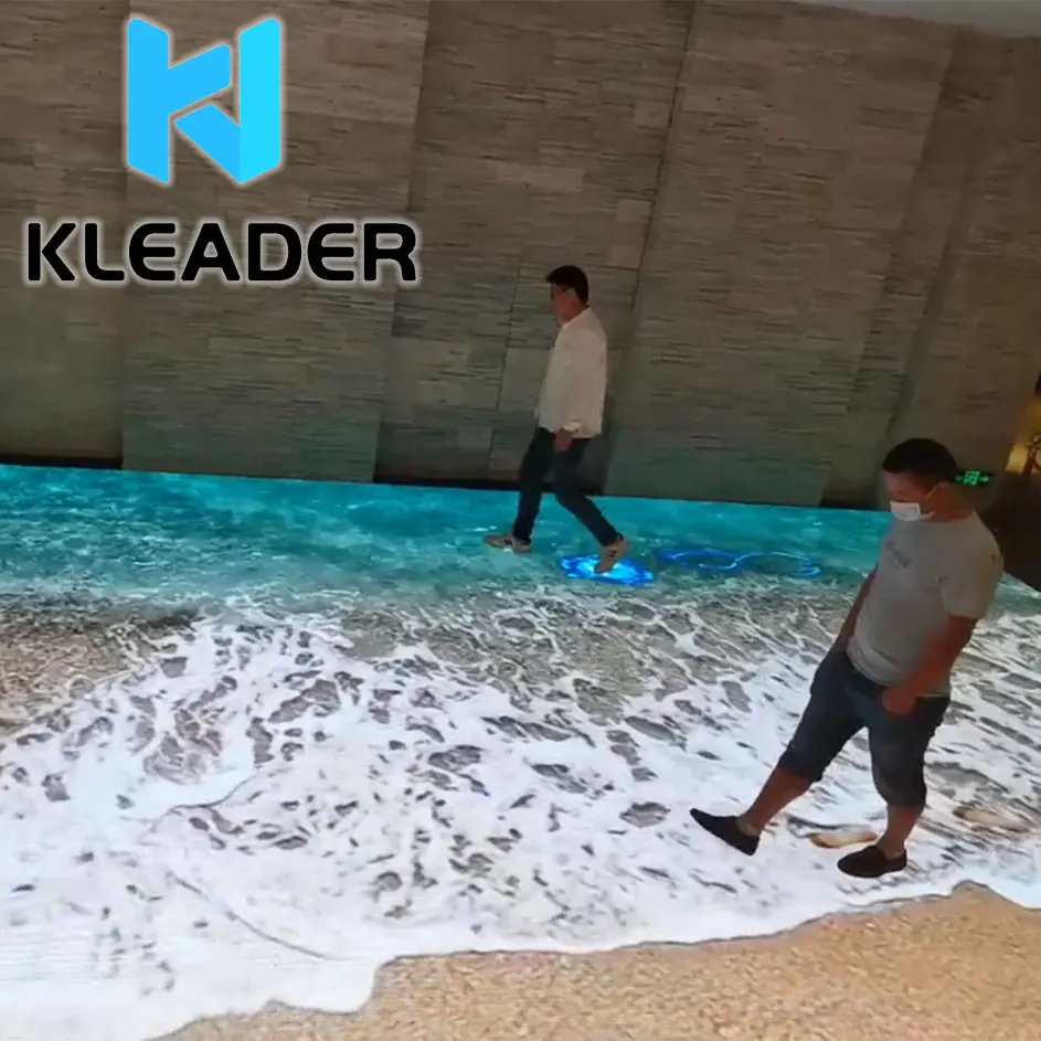 immersive indoor floor virtual beach holographic projection interactive 3d ar space dynamic magic ocean waves footprint tread